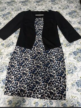 Black Bolero Dress with Blue Leopard Print Skirt